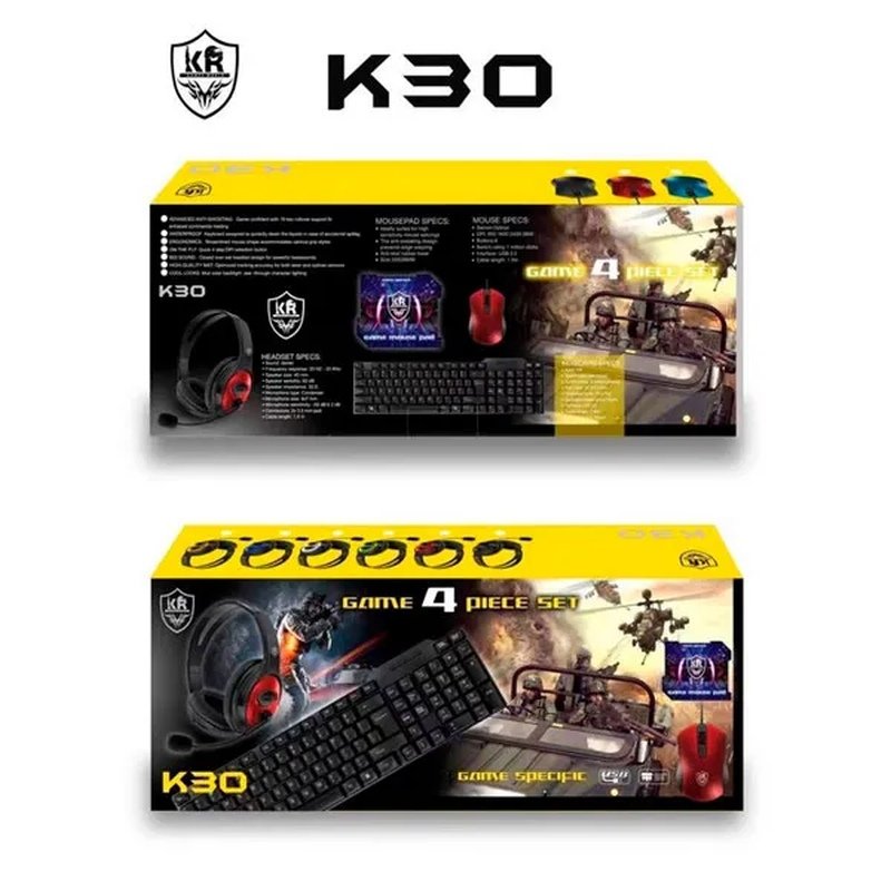 Combo Gamer K30: teclado, ratón, audífonos, mouse pad 4 en 1